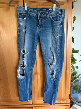 Silver Jeans Distressed Blue Skinny Jeans